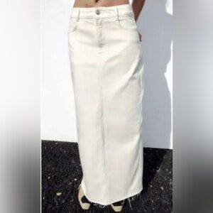 Zara White Denim Maxi Skirt